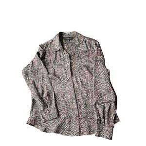 Jones New York Collection Silk Womens Multi Color Button Up Size 12 Mob Wife